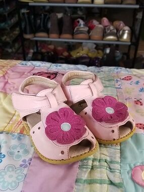 Livie & Luca Pink Sandals with Magenta Flower Accent